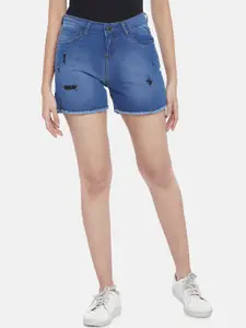 People Women Blue Washed High-Rise Denim Shorts