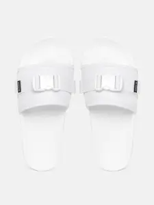 ADIDAS Originals Women White POUCHYLETTE Sustainable Sliders with Buckle Detail