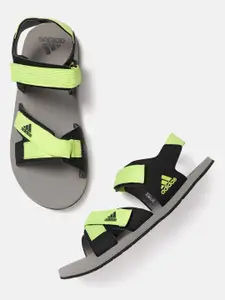 ADIDAS Men Fluorescent Green & Black Colorblocked Trigno Sports Sandals