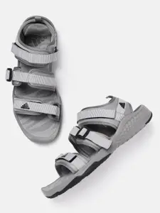 ADIDAS Men Grey Self Striped Hopkar Sports Sandals