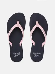 Reebok Women Pink & Navy Blue Brand Logo Print Thong Flip-Flops