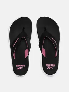 Reebok Women Black & Pink Brand Logo Print Thong Flip-Flops