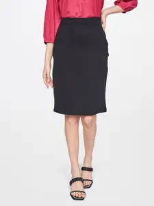 AND Women Black Solid Straight Skirt
