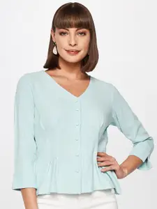 AND Women Blue Solid Regular Top