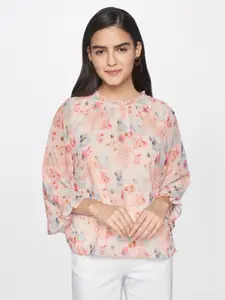 AND Pink & Blue Floral Printed Flared Sleeve Top