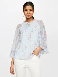 AND Floral Print Tie-Up Neck Top