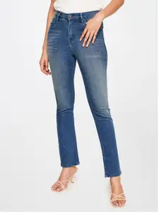 AND Women Straight Fit Light Fade Printed Stretchable Jeans