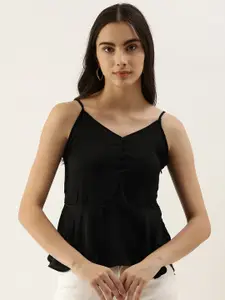 AND Black Solid Peplum Top