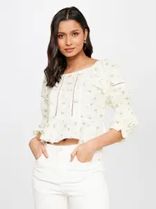 AND Floral Print Pure Cotton Cinched Waist Top