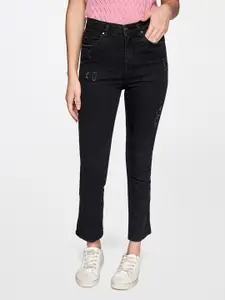 AND Women Charcoal Slim Fit Mildly Distressed Mid Rise Stretchable Jeans