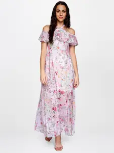 AND Women Multicoloured Floral Printed Off-Shoulder Layered Maxi Dress