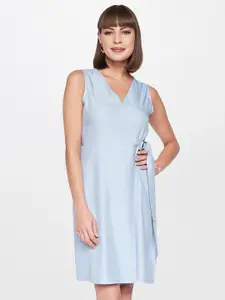 AND Blue A-Line Tie Up Midi Dress