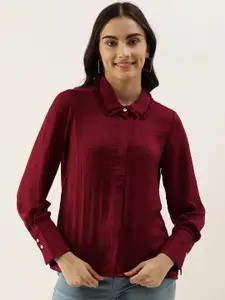 AND Women Maroon Sheen Casual Shirt