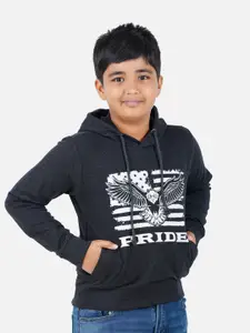 PRIDE APPAREL Boys Black Printed Hooded Sweatshirt