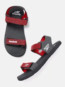 Reebok Men Red & Charcoal Grey Brand Logo Woven Design VM Max Pro Sports Sandals