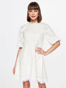 AND White Self Design A-Line Dress