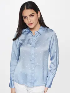 AND Women Blue Printed Casual Shirt