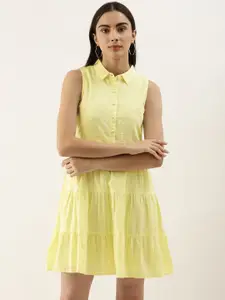 AND Women Yellow Solid A-Line Dress