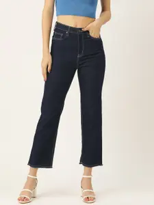 AND Women Navy Blue Stretchable Cropped Jeans