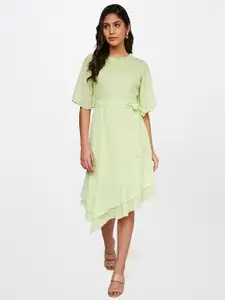 AND Floral Embroidered Flared Sleeve A-Line Midi Dress