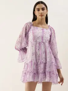 AND Lavender Floral Printed Mini Fit & Flare Dress