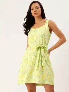 AND Floral Print A-Line Dress with Belt