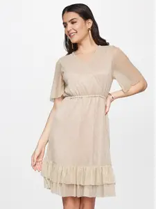 AND Gold-Toned Solid Wrap Dress