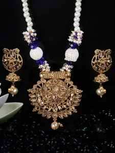 LIVE EVIL Multicoloured & Gold-Plated Artificial Stones & Beads Necklace with Earring