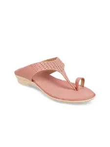 WALKWAY by Metro Women Peach-Coloured Textured One Toe Flats with Laser Cuts