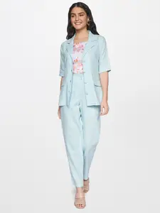 AND Women Blue Top & Trousers with Jacket