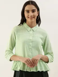 AND Mint Green Slub Effect Shirt Style Top with Gathers