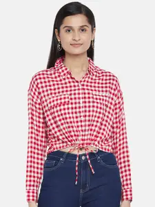 People Women Red Checked Pure Cotton Casual Shirt