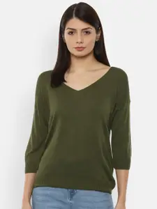 Van Heusen Woman Women Olive Green Acrylic Pullover