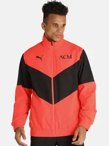 Puma Men Red & Black Colourblocked AC Milan Prematch Woven Football Jacket