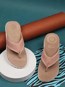 NEOZ Women Peach-Coloured & White Rubber Thong Flip-Flops