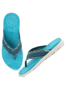 NEOZ Women Blue Self Design Rubber Thong Flip-Flops