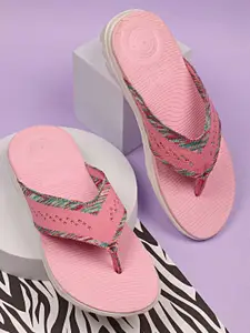NEOZ Women Pink Rubber Thong Flip-Flops