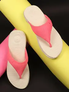 NEOZ Women Pink & Beige Rubber Thong Flip-Flops