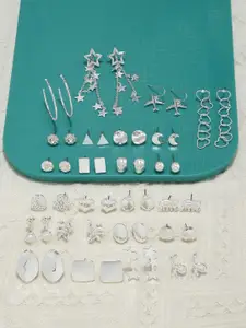 AMI Set of 24 Silver-Toned Contemporary Stud & Drop Earrings