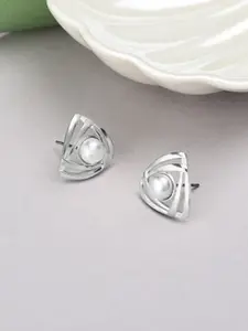 AMI Silver-Plated CZ Geometric Studs Earrings