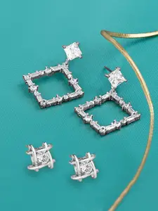 AMI Set of 2 Silver-Plated CZ studded Contemporary Earrings