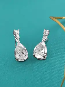 AMI Silver-Plated Cubic Zirconia Contemporary Pear Drop Earrings