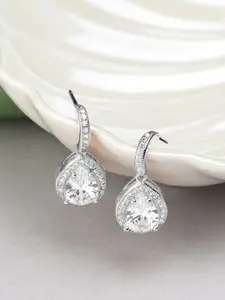 AMI Silver-Plated Cubic Zirconia Contemporary Pear Drop Earrings