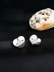 AMI Silver-Plated Cubic Zirconia Heart Shaped Stud Earrings
