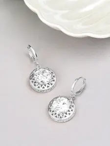 AMI Silver-Plated CZ Studded Contemporary Drop Earrings