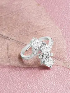 AMI Silver-Plated White CZ-Studded Adjustable Finger Ring