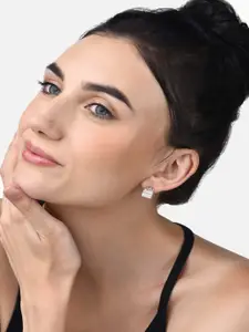 AMI Silver-Plated Cubic Zirconia Contemporary Stud Earrings
