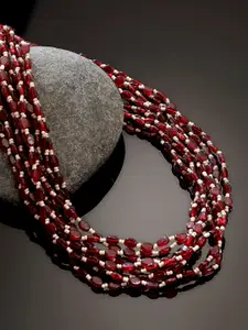 DUGRISTYLE Women Red & White Beads Beaded Multi Layered Necklace