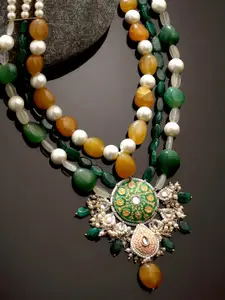 DUGRISTYLE Gold-Toned & Green Sterling Silver Gold-Plated Layered Necklace