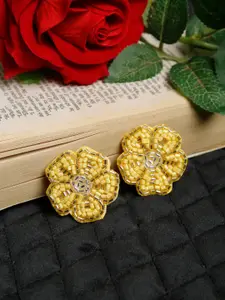 NEUDIS Yellow Floral Beaded Handcrafted Oversized Stud Earrings